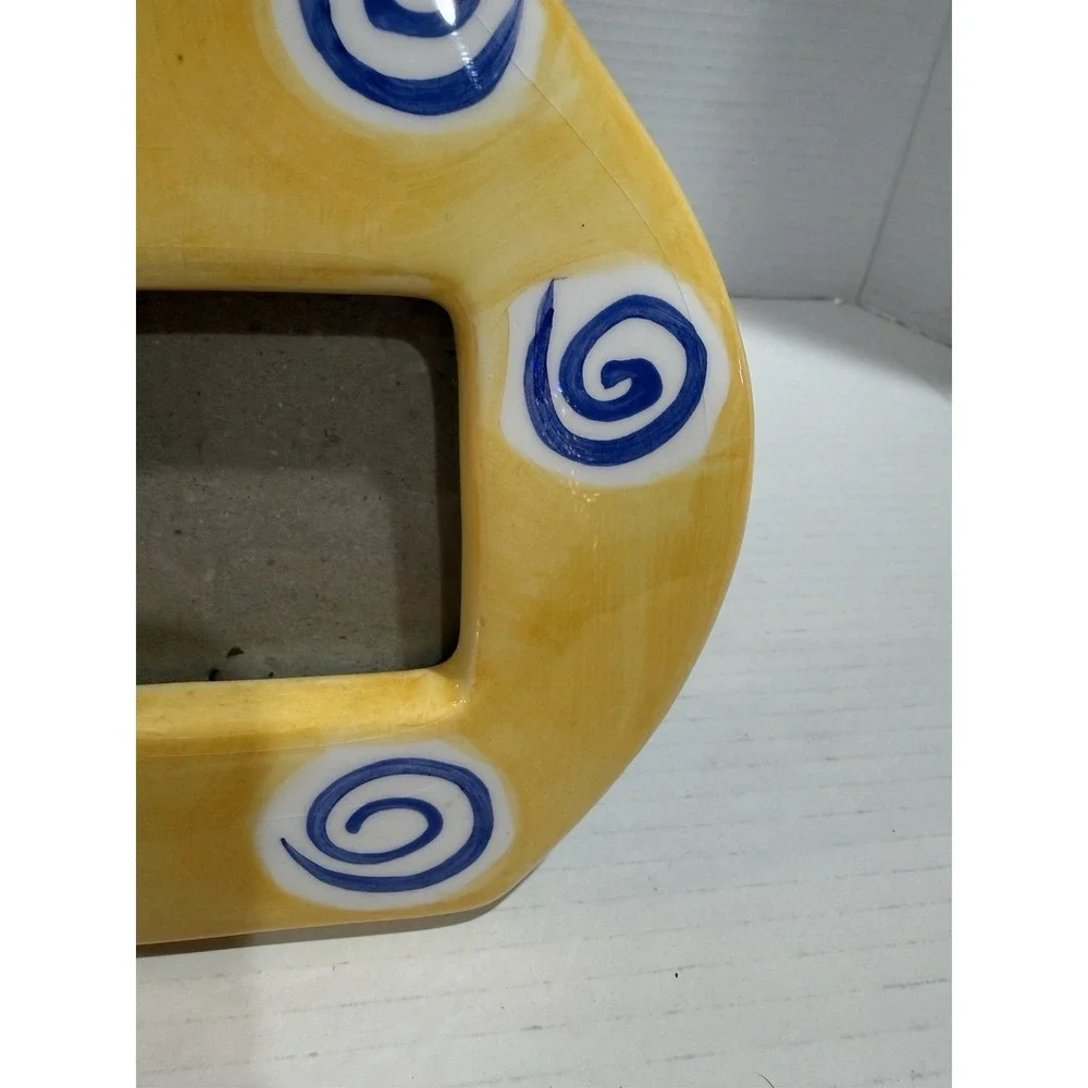 Vintage TerraGraphics Ceramic Picture Frame Vase – Yellow & Blue Swirl – 1996